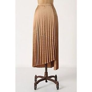 Anthropologie Gold Pleated Asymmetrical Skirt